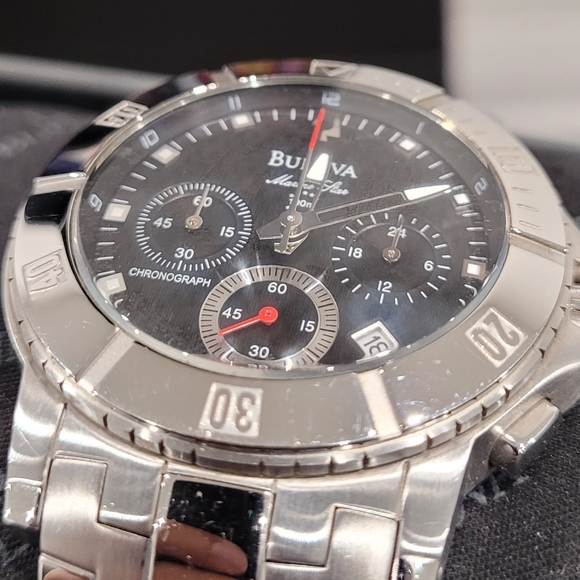 Bulova Marine Star Chronograph Date Black Dial Stainless Steel Men's Watch 96G51 - Picture 9 of 12